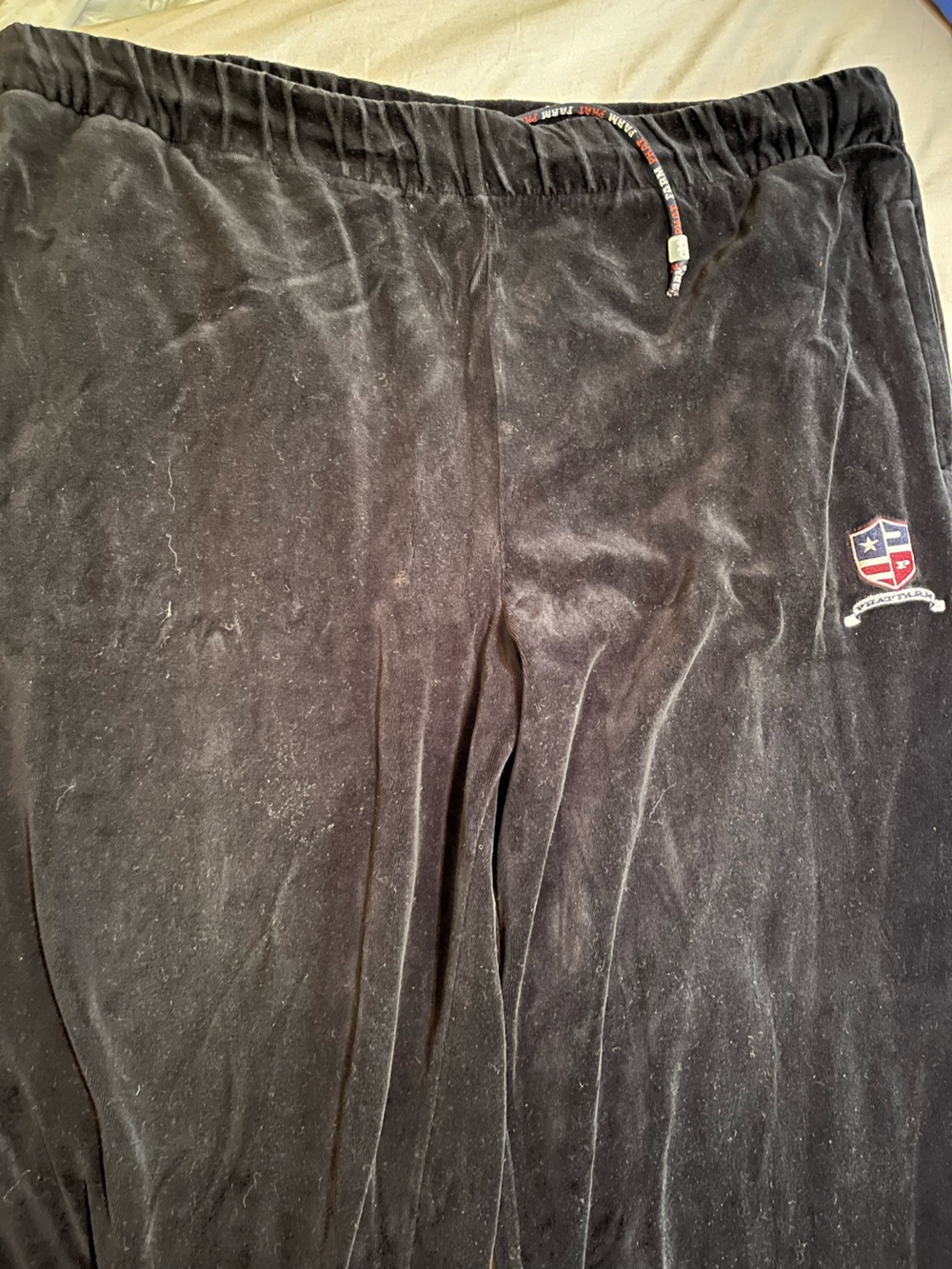 Men's Black Velour Pants with Crest Accent